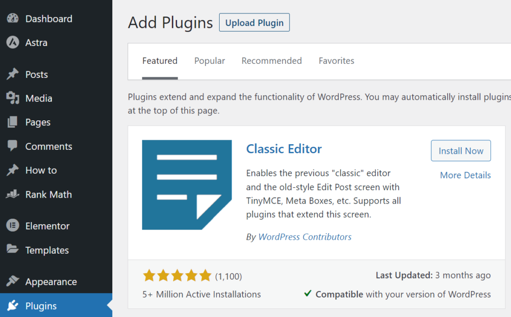 3. Click on the Upload Plugin button