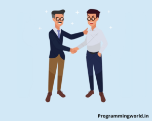 A vector graphic of two men with hand shaking